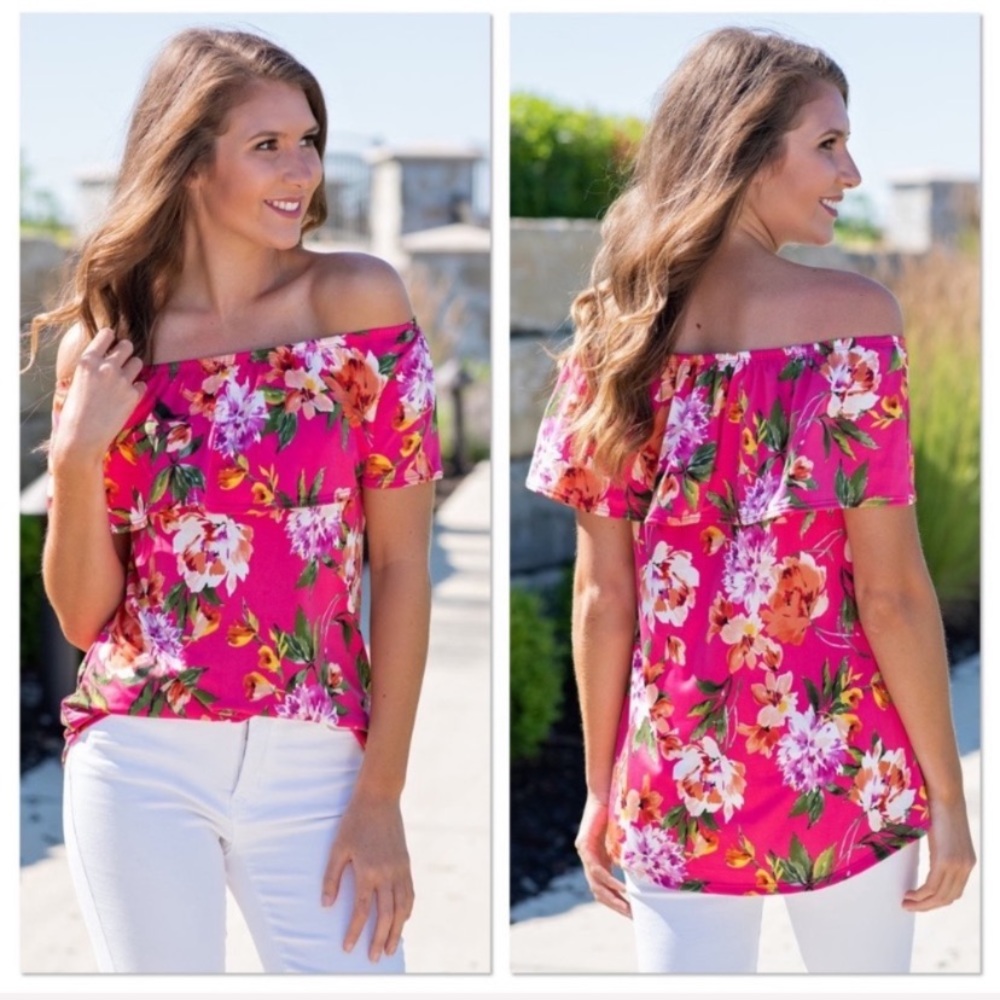 Floral Fuchsia Off Shoulder Top